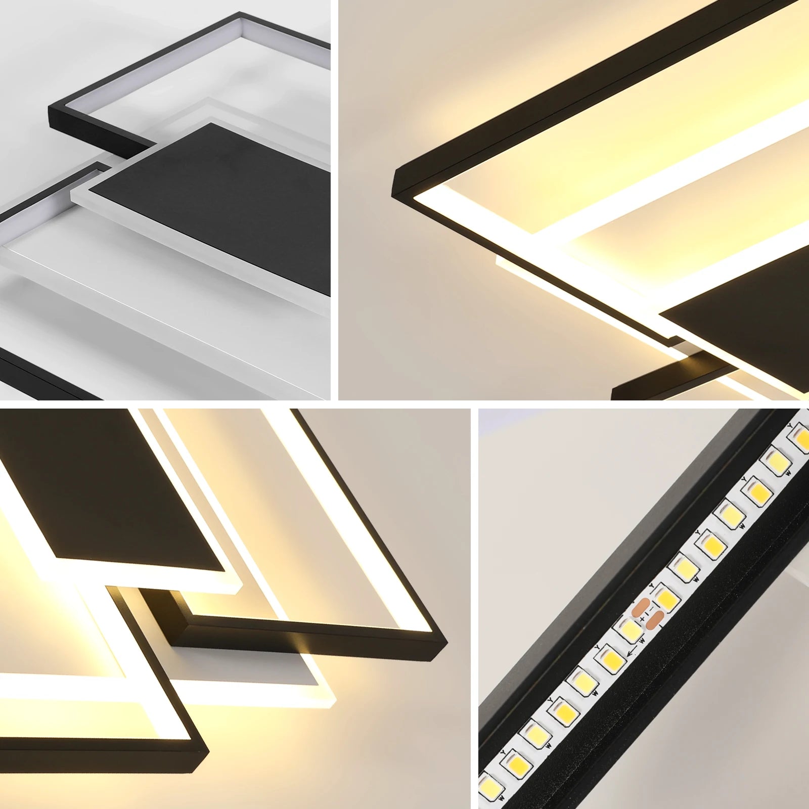 LED Ceiling Light,54W Dimmable with Remote Control,2 Squares Aluminium Ceiling Lamp For Bedroom,Living Room 3000K-6000K