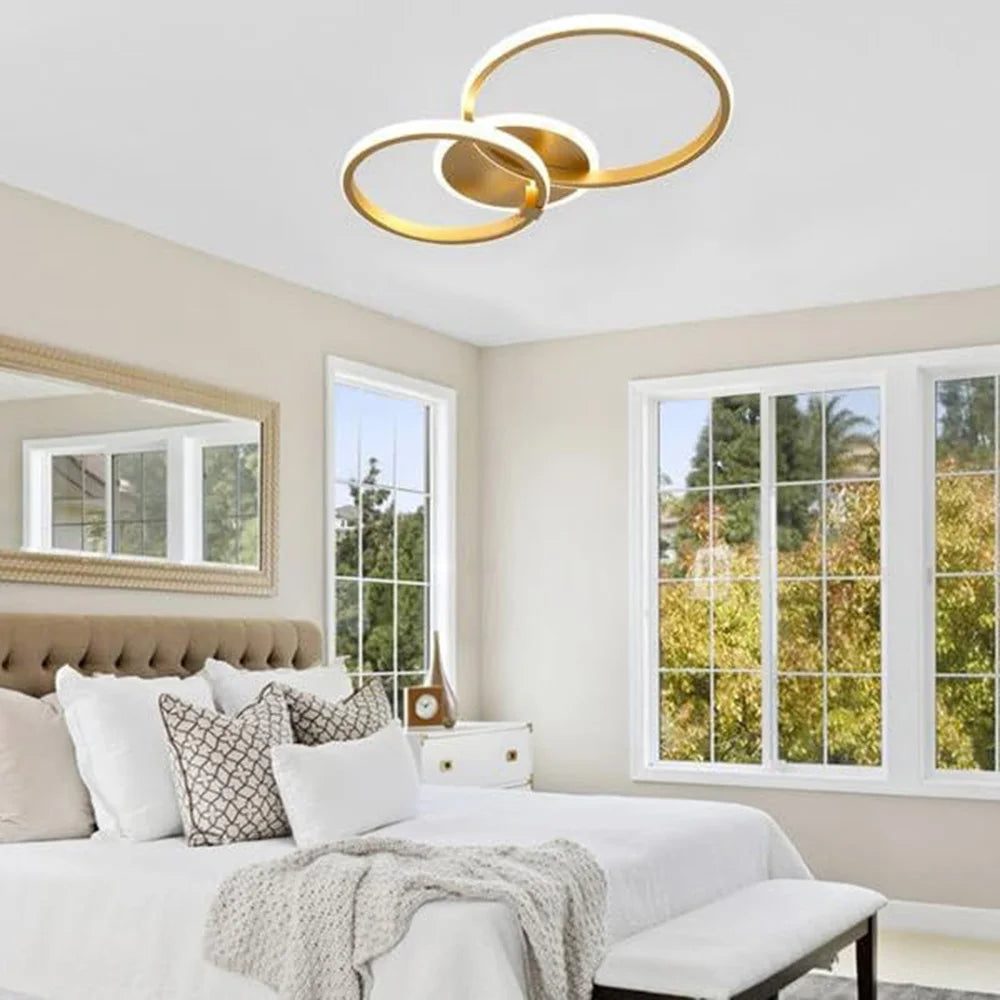 Modern LED Ceiling Light,42W 4700LM 2 Ring Rotatable Gold Flush Mount Ceiling Lamp for Living Room,White Light 6500K