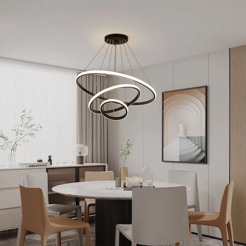Dimmable Led Chandelier,Modern 40W 3 Rings Dimmable LED Chandeliers Light Fixture Pendant Light for Dining Room