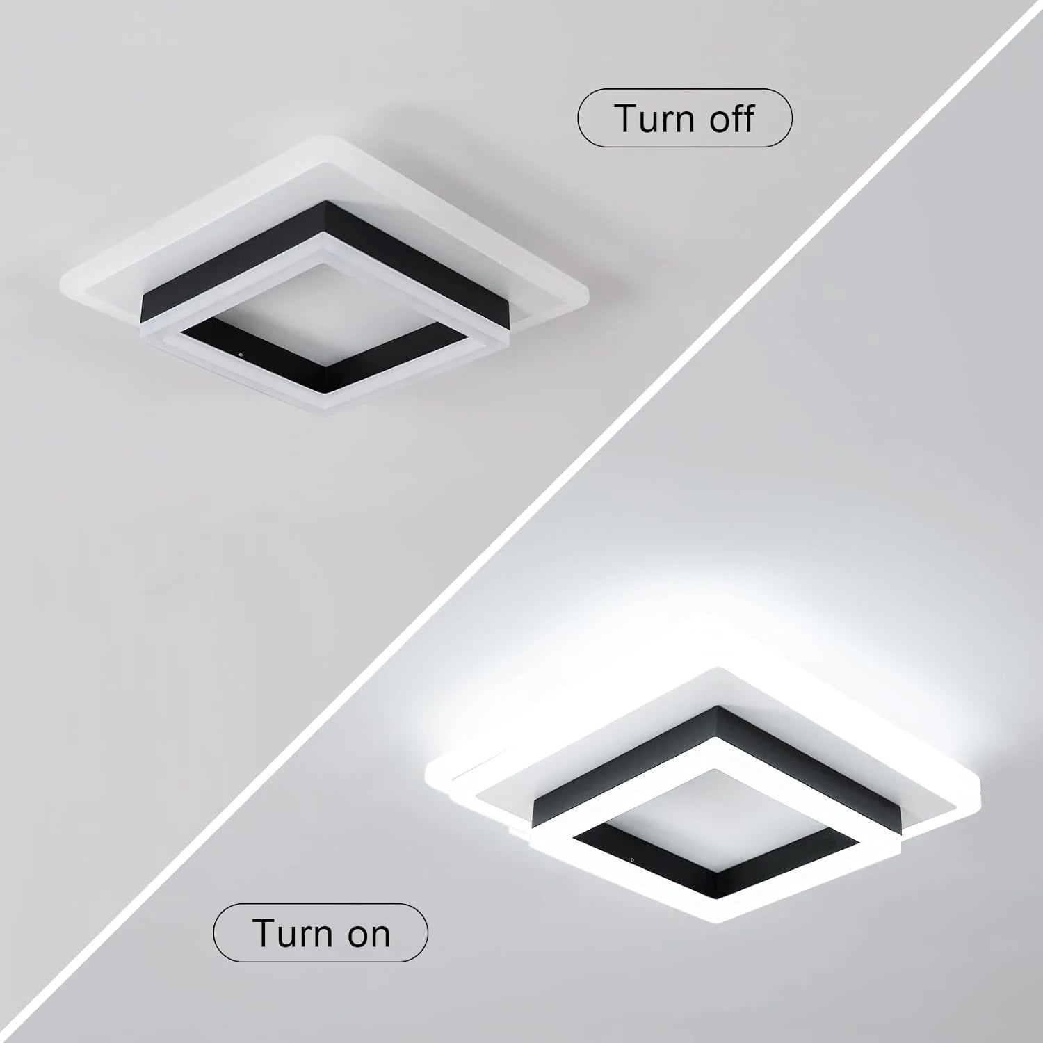 Square Ceiling Light,24W Super Bright Modern LED Ceiling Lamp,White Light 6500K LED Ceiling Lights for Bedroom, Office,  Living Room