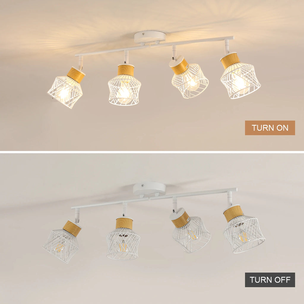 4 Way Adjustable Metal Wire Cage Rotatable Ceiling Lights,E27 Base Spot Light Fittings for Bedroom（Bulb not included）