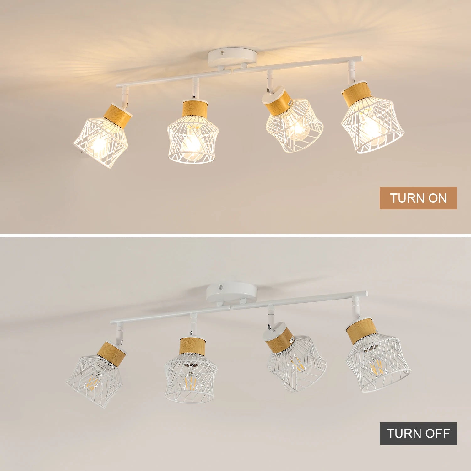 4 Way Adjustable Metal Wire Cage Rotatable Ceiling Lights,E27 Base Spot Light Fittings for Bedroom（Bulb not included）