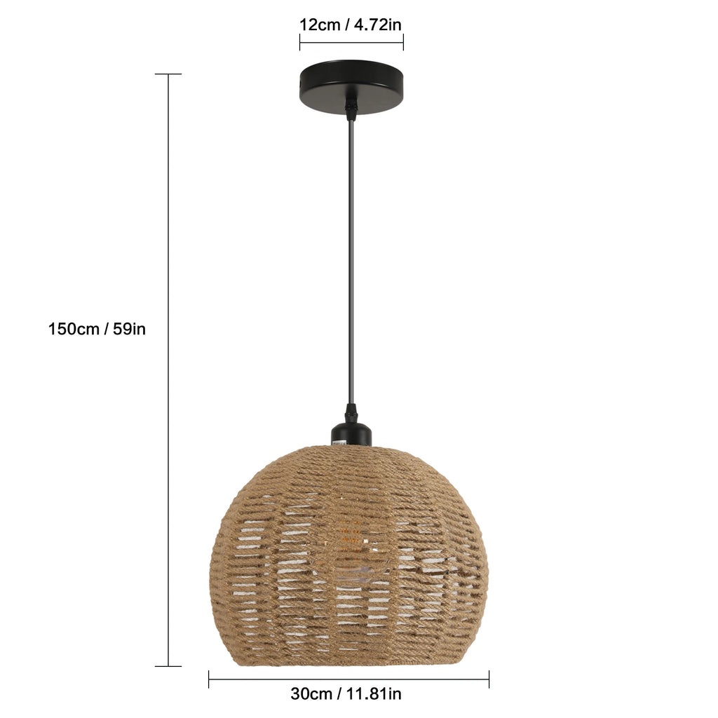 Rattan Ceiling Lamp,Boho Vintage Hanging Ceiling Lamp,Hand Woven Paper Rope Shade E27 for Dining Room (Bulb Not Included)