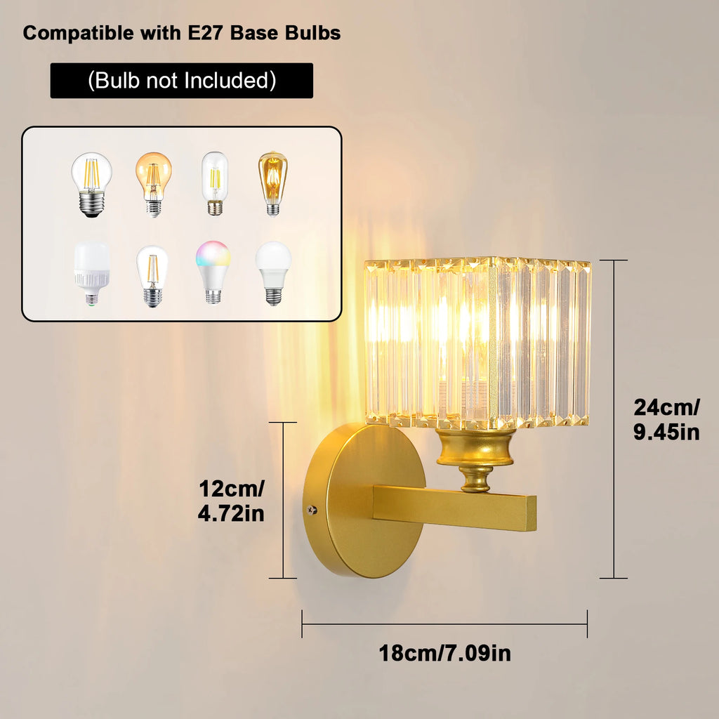 Modern Crystal Wall Sconce,E27 Golden Crystal Wall Lamp,For Bedside Bedroom Corridor Lighting（Bulb not included）