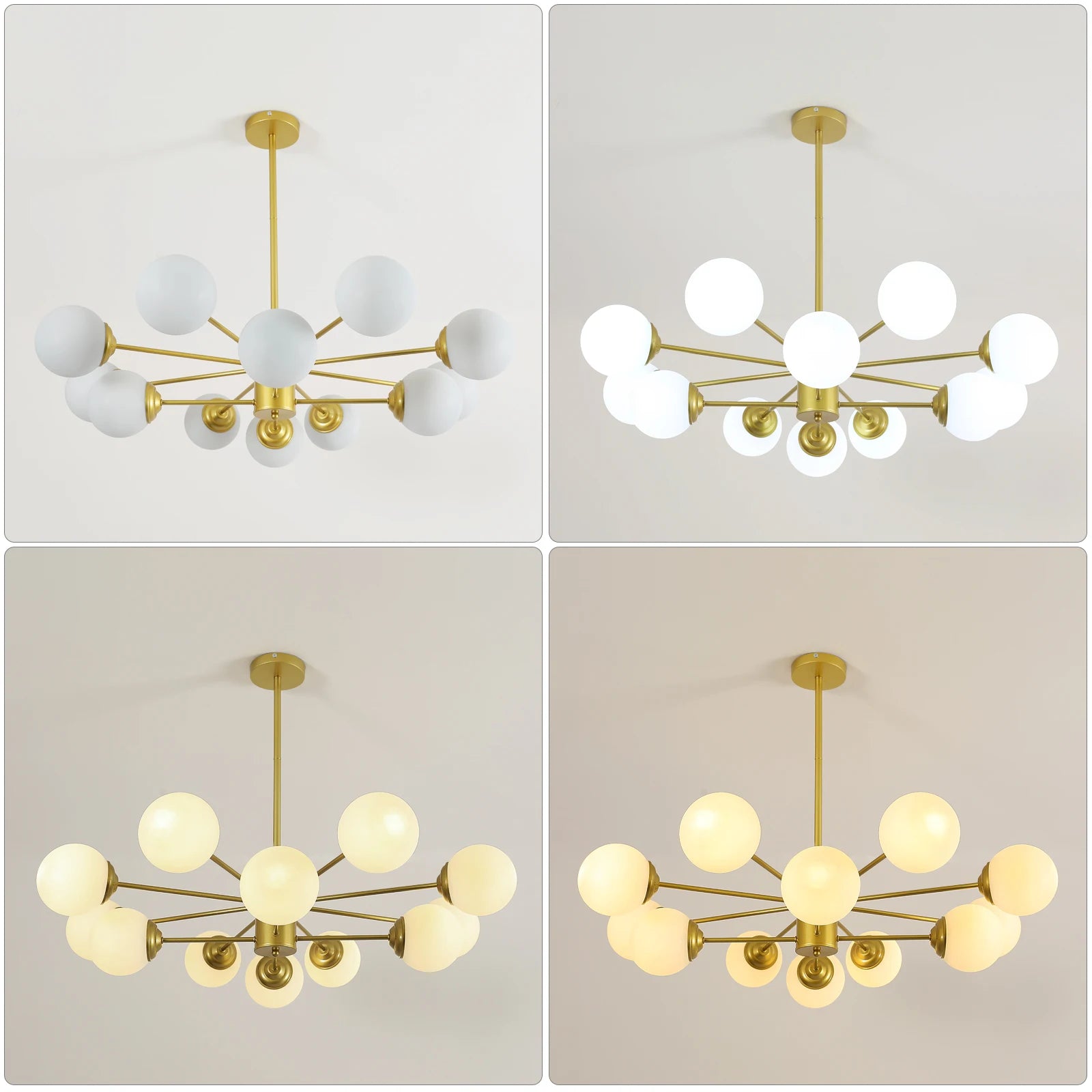 Modern Sputnik Chandelier Light Fixture, 8+4 Heads Globe Flush Mount Ceiling Light Milk Glass Ball Chandelier For Kitchen Island Lighting Fixture (Bulb Not Included)