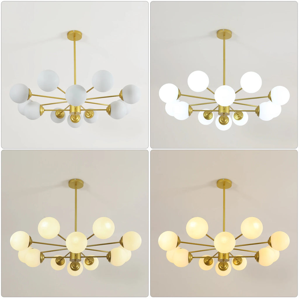 Modern Sputnik Chandelier Light Fixture, 8+4 Heads Globe Flush Mount Ceiling Light Milk Glass Ball Chandelier For Kitchen Island Lighting Fixture (Bulb Not Included)
