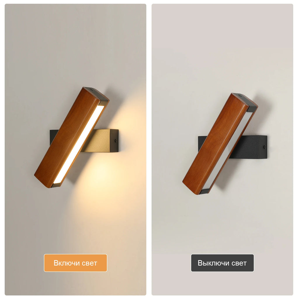 360° Rotatable Wall Light,Modern LED Wall Lamp  Bedside Lamp,Indoor Wooden Wall Sconce for Bedroom Living Room Hallway, 3000K Warm White Light
