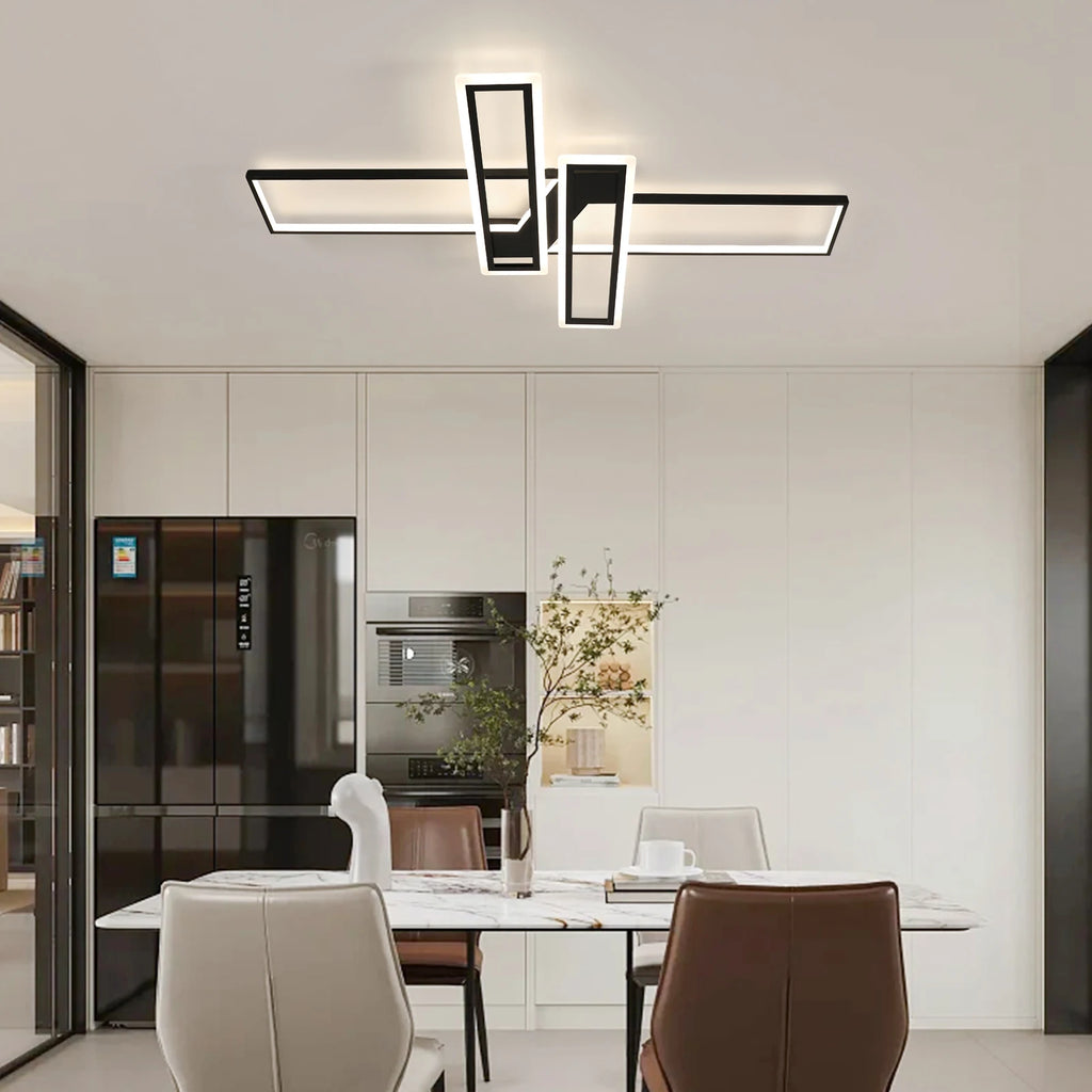 Modern Geometric LED Ceiling Ligh, 4500K Neutral White Light Non Dimmable Flush Mount Ceiling Lamp Black Linear Fixture For Living Room Bedroom Hallway Kitchen Indoor Home Lighting