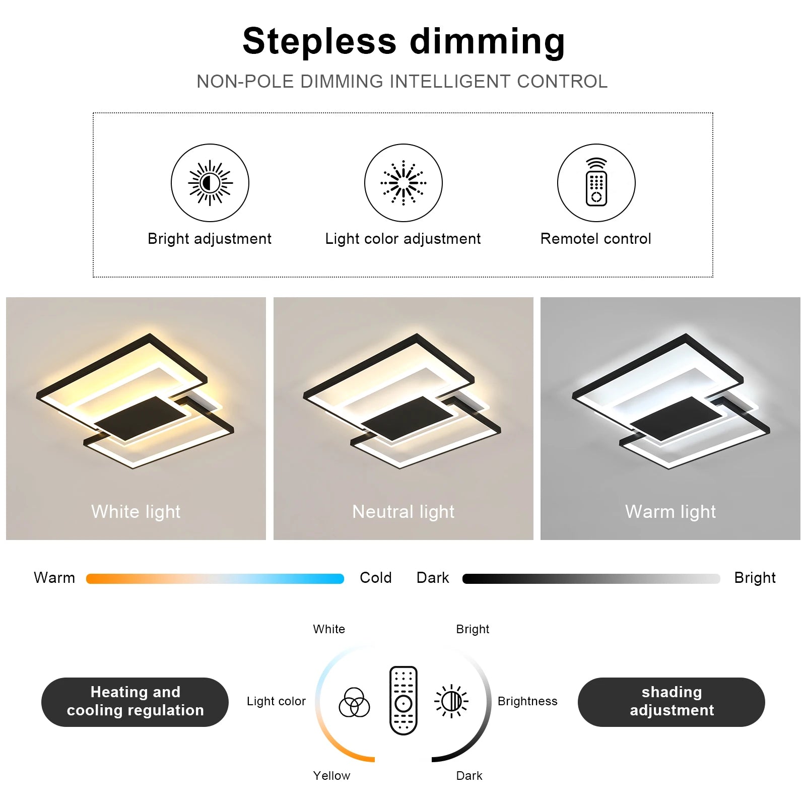 LED Ceiling Light,54W Dimmable with Remote Control,2 Squares Aluminium Ceiling Lamp For Bedroom,Living Room 3000K-6000K