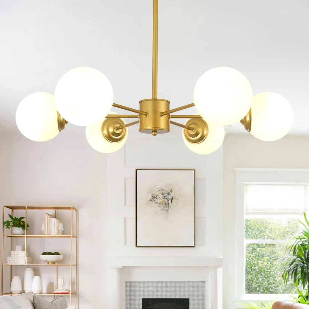 6-Light Globe Sputnik Chandelier,Glass Modern Gold Chandelier Light Fixture Mid Century Pendant Lighting（Bulb not included）