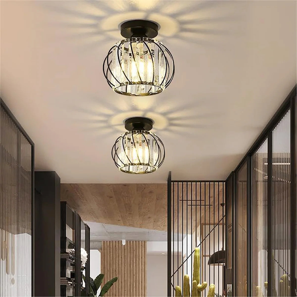 Semi Flush Mount Ceiling Light Fitting,E27 Head Crystals Ceiling Light Fixtures,For Entrance  Bedroom（Bulb not included）