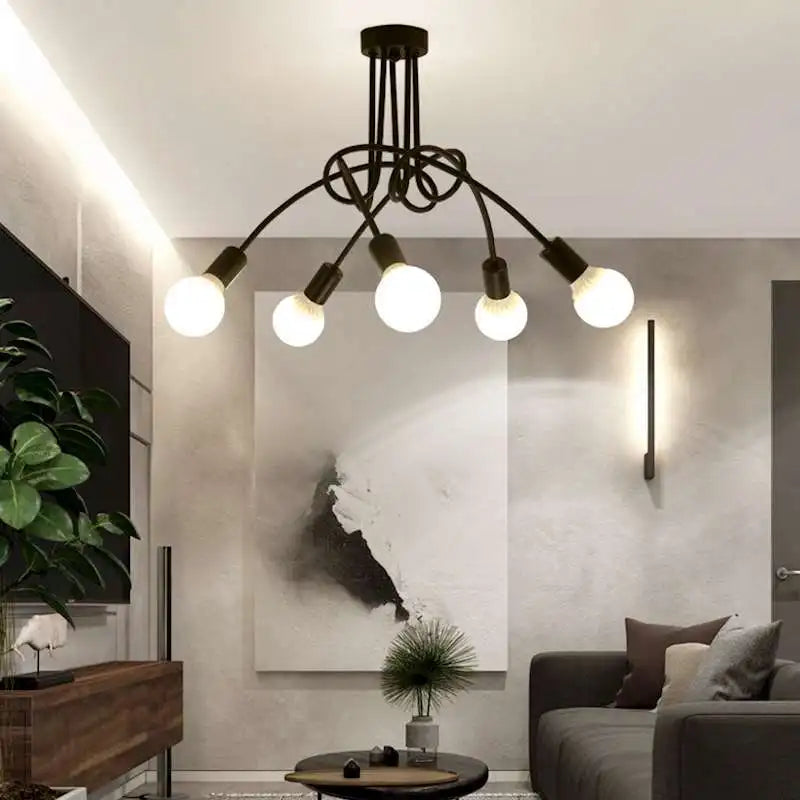 Ceiling Light Fixture,5-Light Mid Century Hemp Flowers Shape Ceiling Lights for Bedroom,Living Room(Bulb not included)