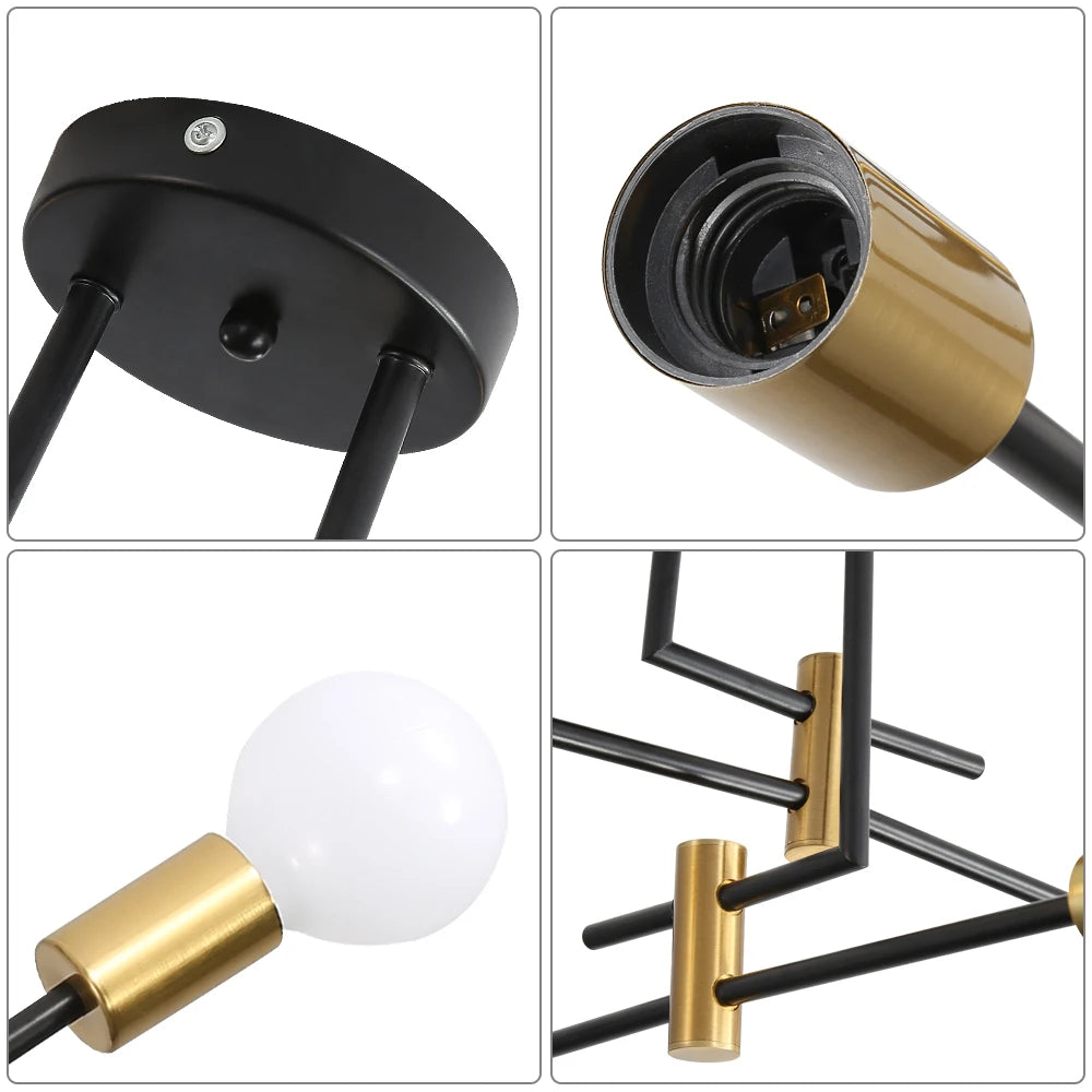 Iron Chandelier Fixture,4-Light Black and Gold Sputnik Lighting Industrial Ceiling Light for Living Room（Bulb not included）
