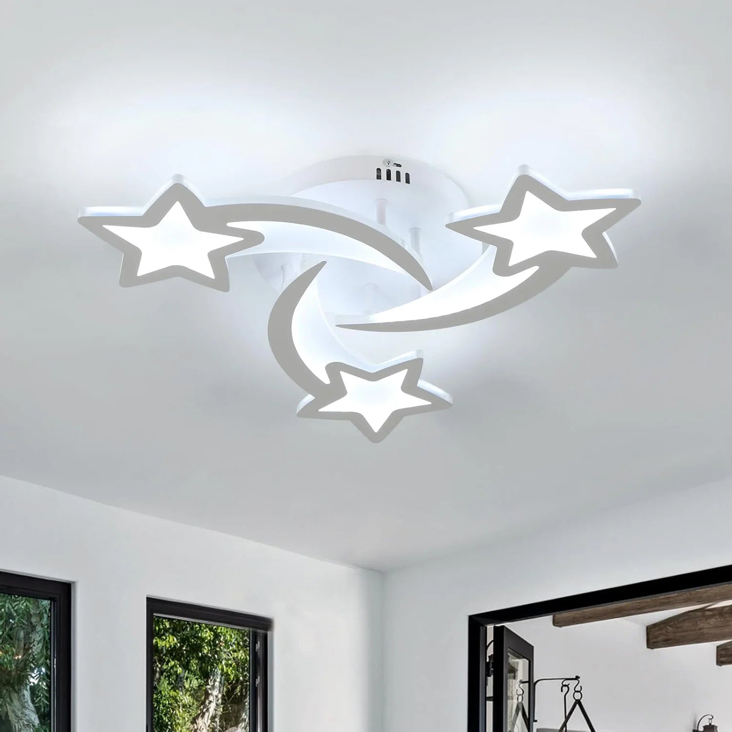 LED Ceiling Light With Remote Control,Star Shapes Lamp,30W 3000LM Ceiling Light,3000K - 6500K Dimmable Bedroom Chandelier,Living Room