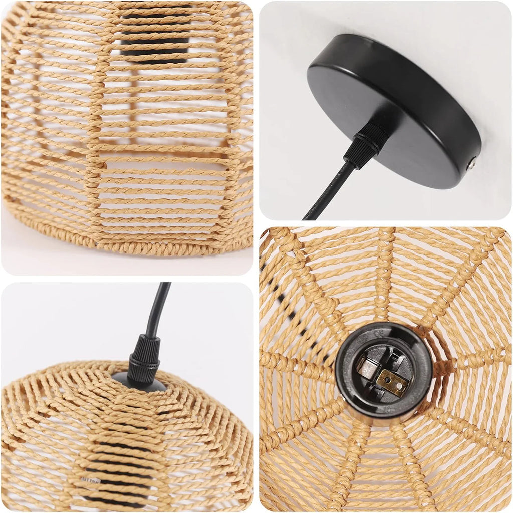 Woven Pendant Light,Boho Chandelier Light Fixture,Farmhouse Rattan Pendant Lights,For Bedroom, Farmhouse (Bulb Not Included)