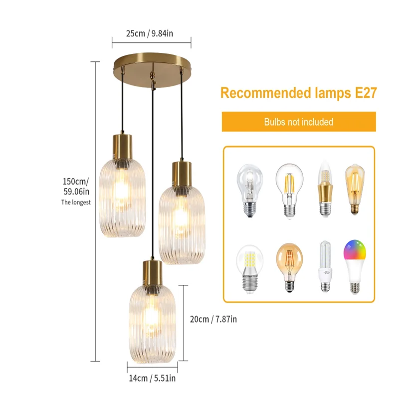3-Light Crystal Chandelier,Modern Mini Transparent Glass Pendant Light for Living Room,Kitchen Island（Bulb not included）