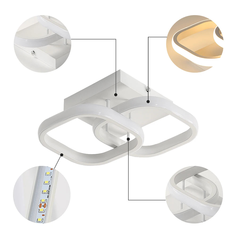 LED Ceiling Light,White Square Creative Acrylic Modern Ceiling Lighting,22W Indoor Decor LED Ceiling Lamp for Bedroom
