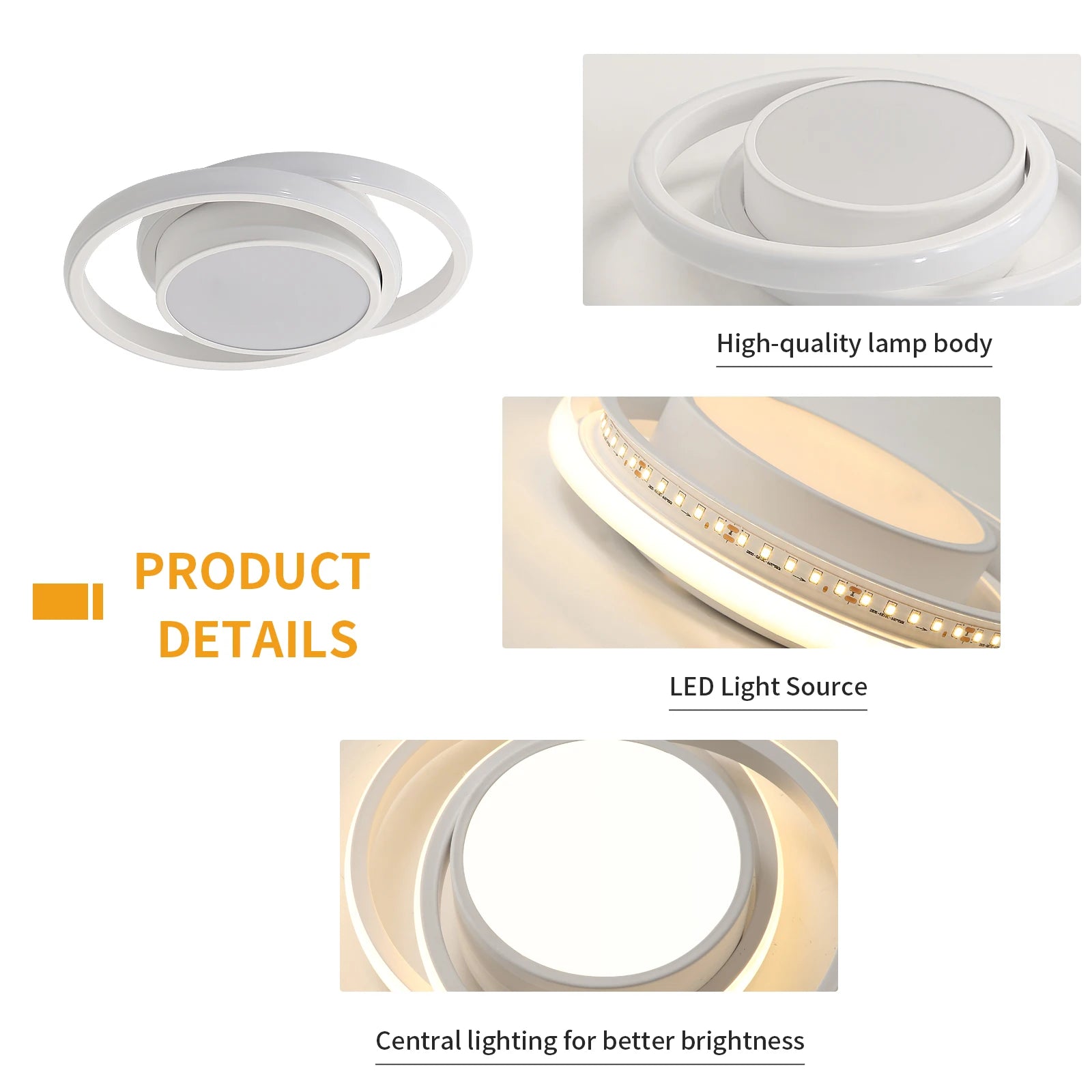 LED Ceiling Light, 36W 3240LM Modern Ceiling Light Dual-Round,Aluminum Close to Ceiling Light Fixture for Bedroom