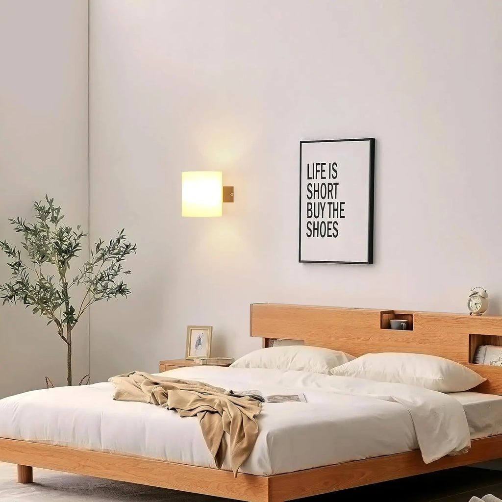 Wooden Indoor Wall Light,E27 Wall Lamp with Glass Shade,Wall Light for Bedroom,Hallway, Staircase, Stairs(Bulb not Included)