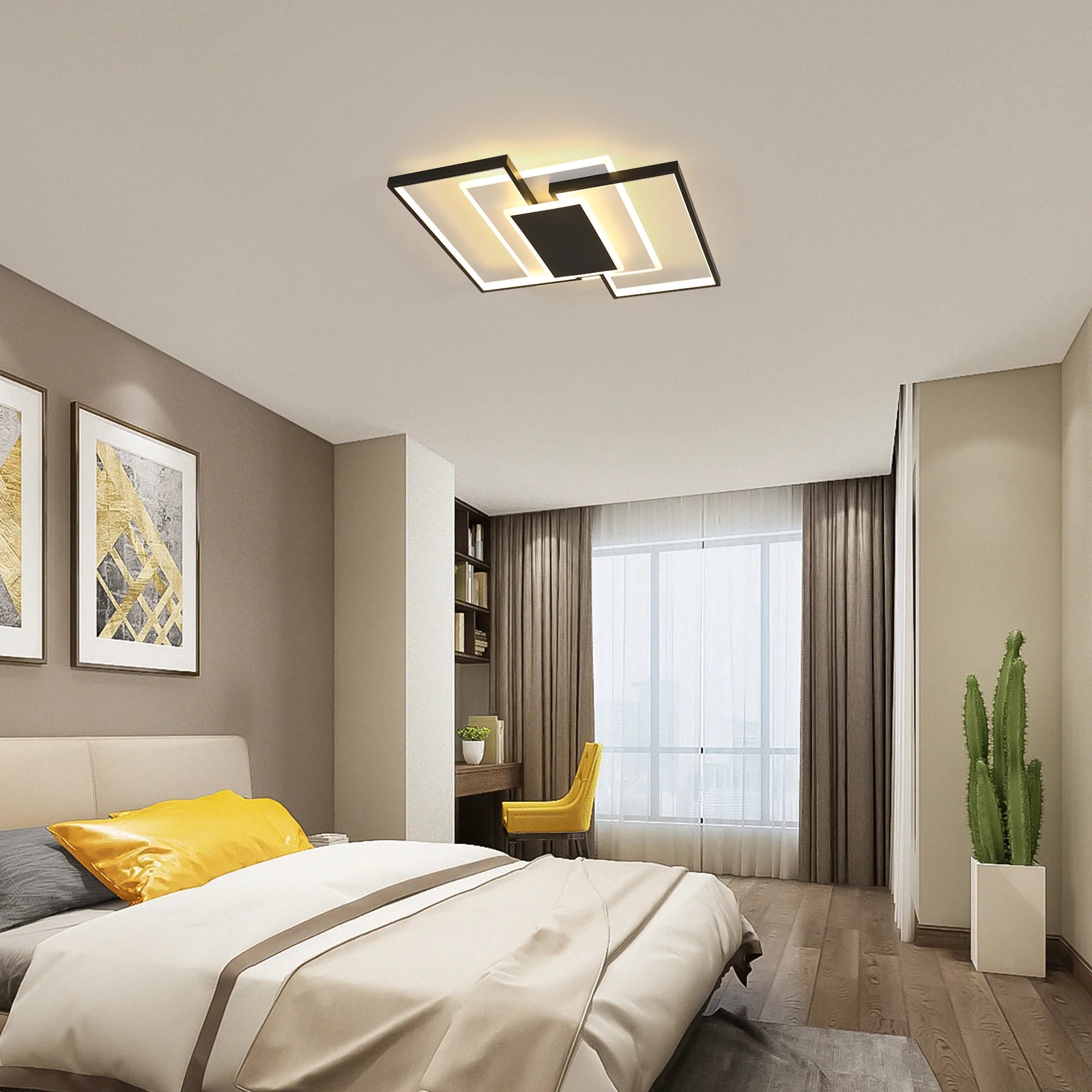 LED Ceiling Light,54W Dimmable with Remote Control,2 Squares Aluminium Ceiling Lamp For Bedroom,Living Room 3000K-6000K