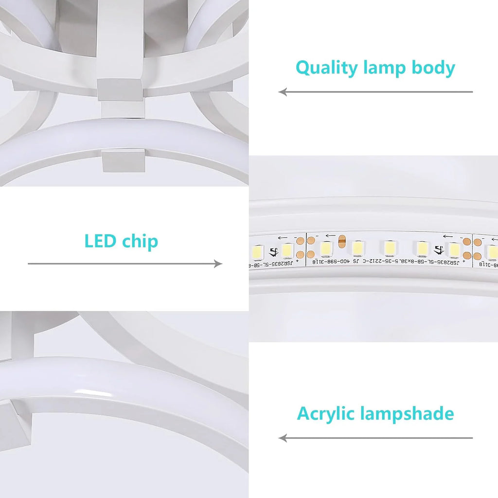 Modern LED Ceiling Light,56W 6300LM Ceiling Light 4 Round Ring Chandelier for Living Room,Cool White 6500K