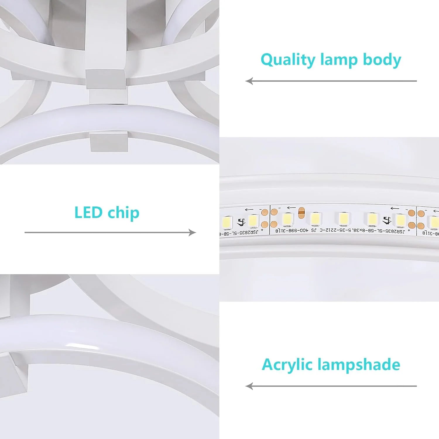 Modern LED Ceiling Light,56W 6300LM Ceiling Light 4 Round Ring Chandelier for Living Room,Cool White 6500K