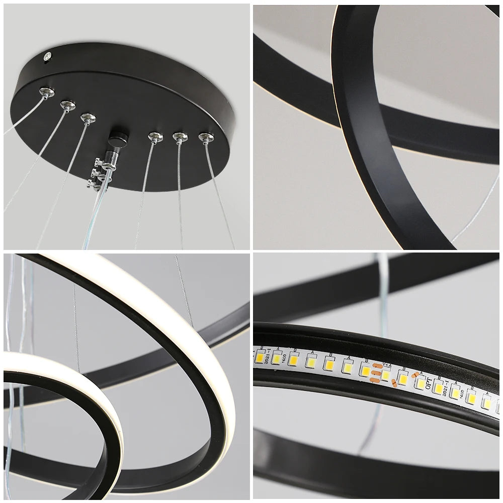 Hanging 3 Ring LED Chandelier,Modern led Chandeliers Lighting Dimmable 3000K/4500K/6500K Contemporary Chandeliers