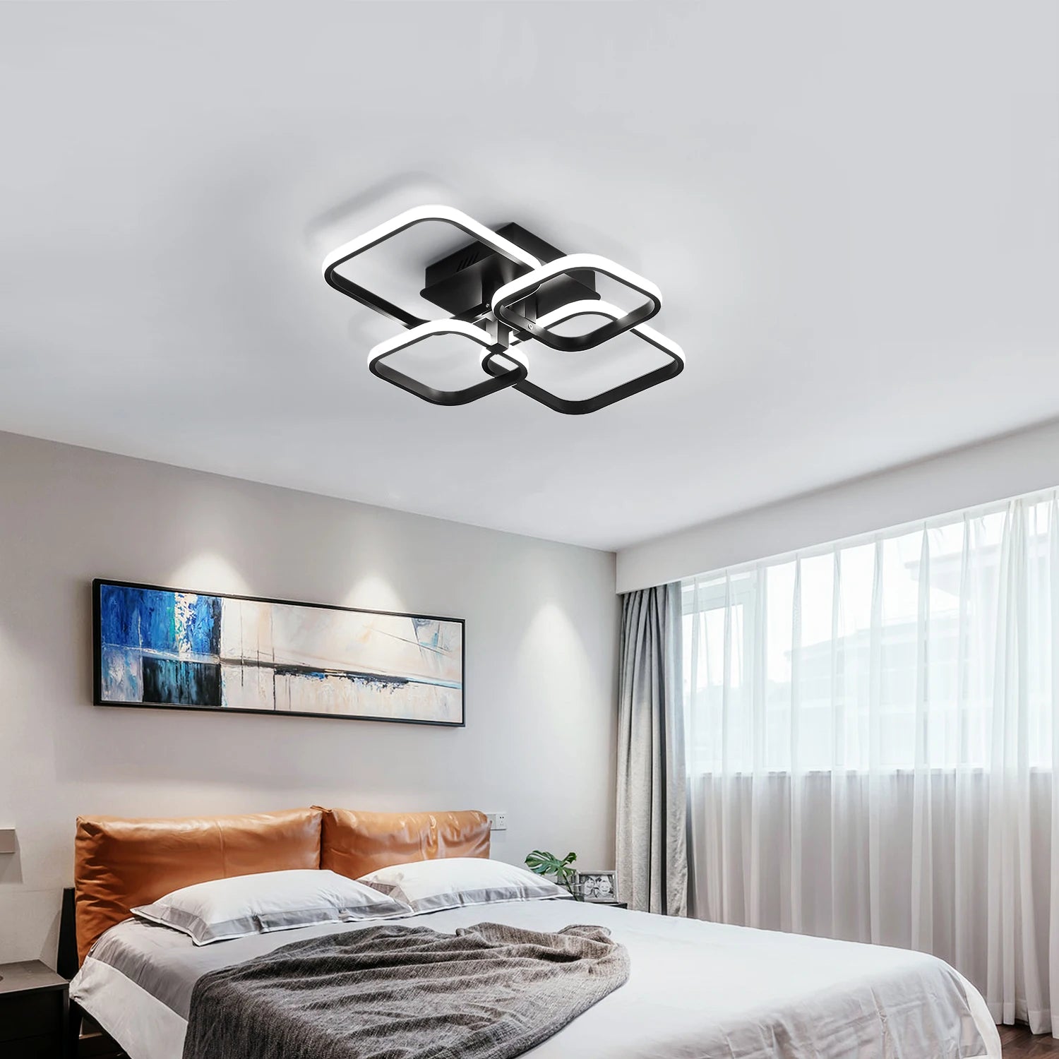 LED Ceiling Light,60W Modern Flush Mount Ceiling Light Fixture,4-Square LED Chandeliers for Living Room,Bedroom,Dining Room,Siting Room, 6500K Cool White Light