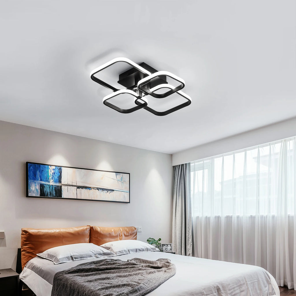 LED Ceiling Light,60W Modern Flush Mount Ceiling Light Fixture,4-Square LED Chandeliers for Living Room,Bedroom,Dining Room,Siting Room, 6500K Cool White Light
