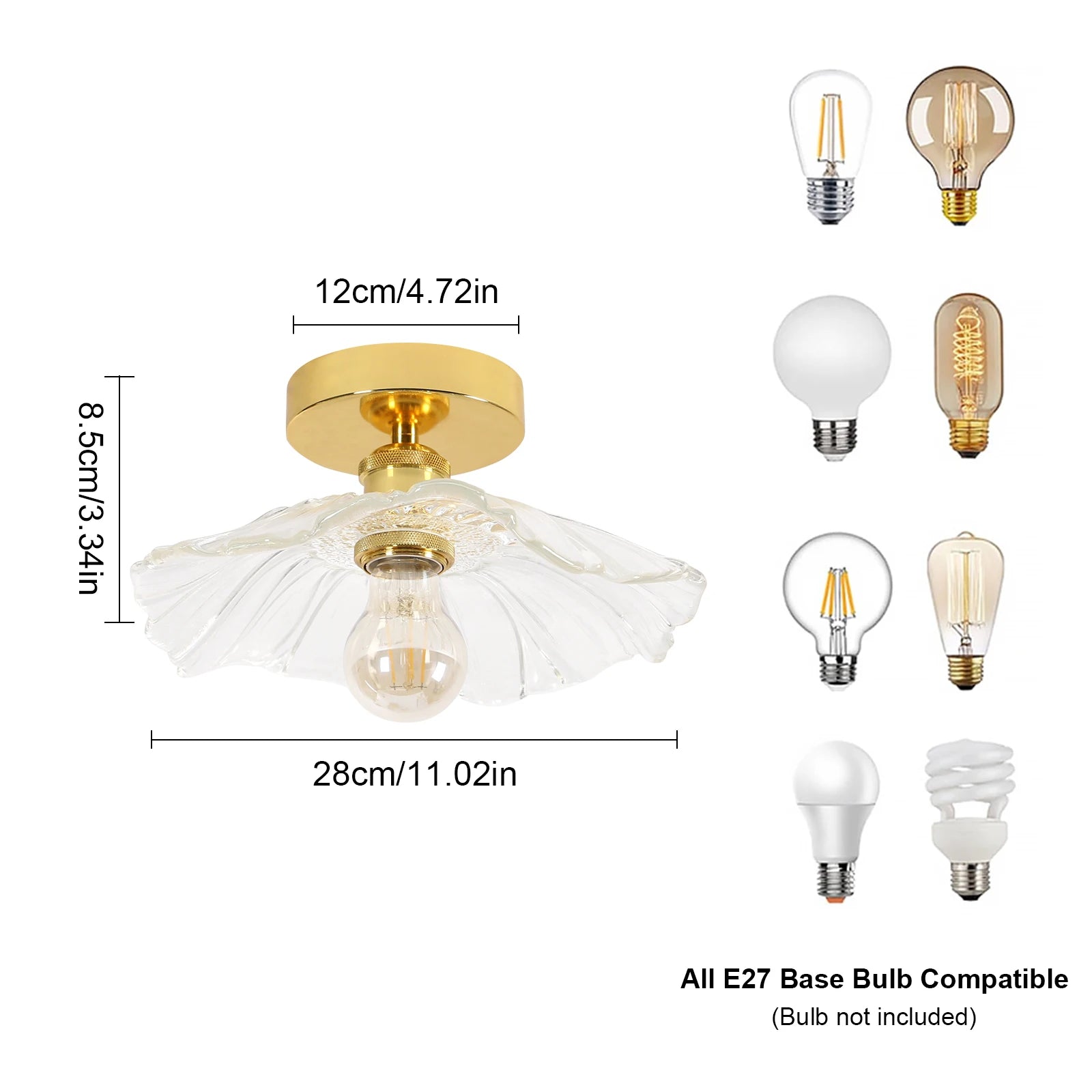Flush Mount Ceiling Light,Clear Glass Shade Light Fixture,1 Light Lighting Fixture for Bedroom(Bulb Not Included)