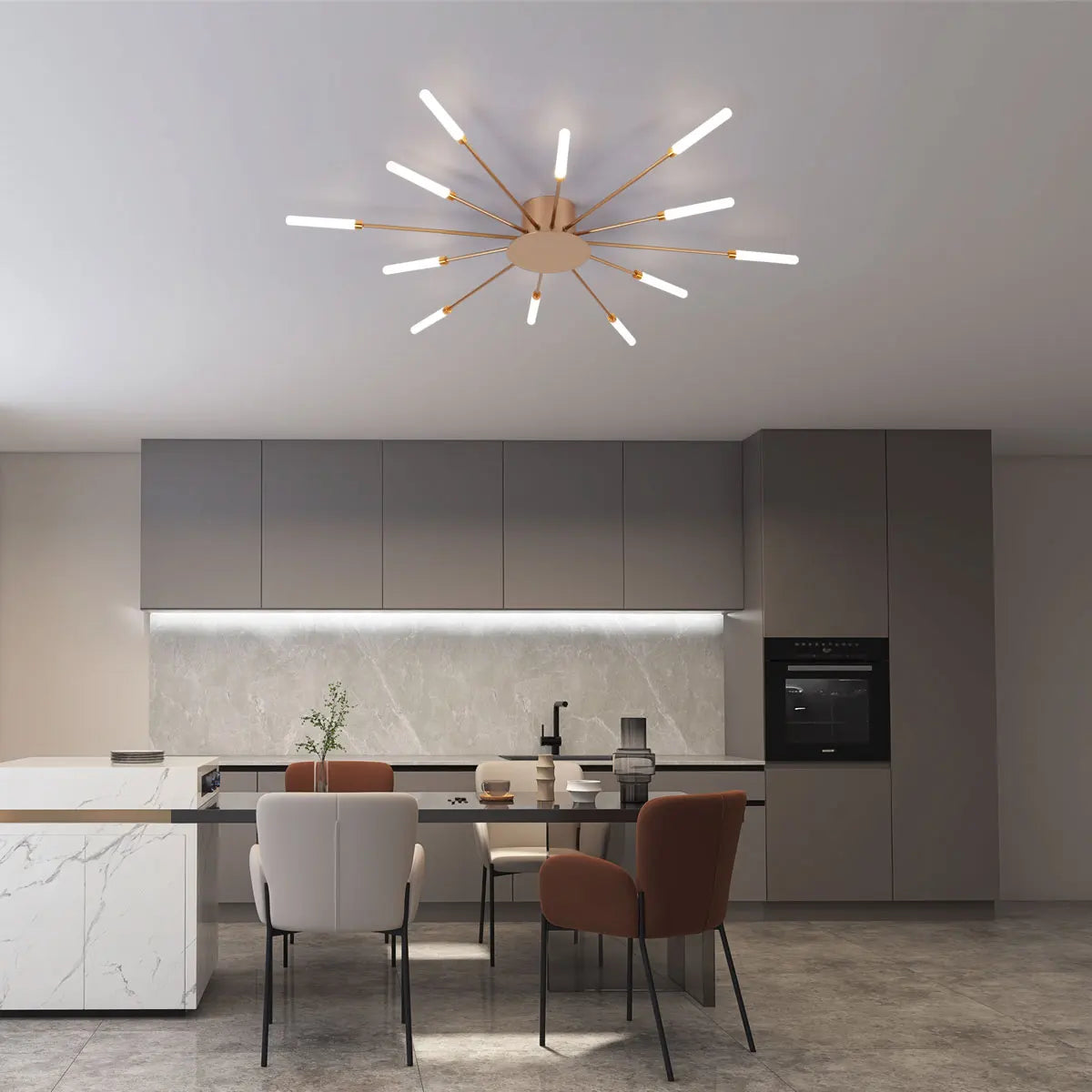 Modern LED Ceiling Light,Creative Fireworks Design Ceiling Lamp for Exhibition Children's Room,Neutral Light (Gold,12 Heads)