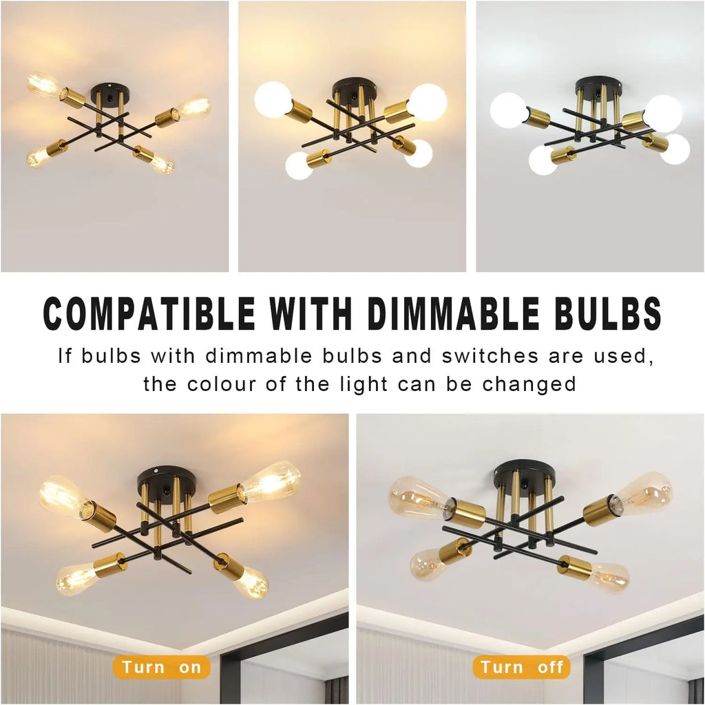 Industrial Ceiling Light,4-heads Ceiling Lights Iron Pendant Light for Bedroom, Restaurant,E27 Socket（Bulb not included)