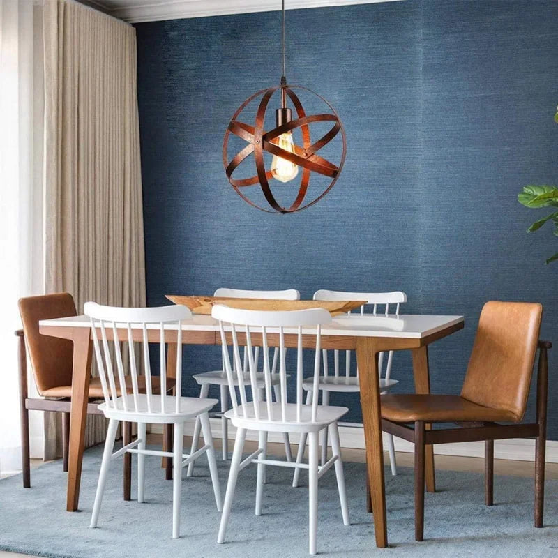 Vintage Metal Globe Chandelier,Industrial E27 Retro Pendant Light,Hanging Lamp for Dining Room,Bar(Bulb not included)