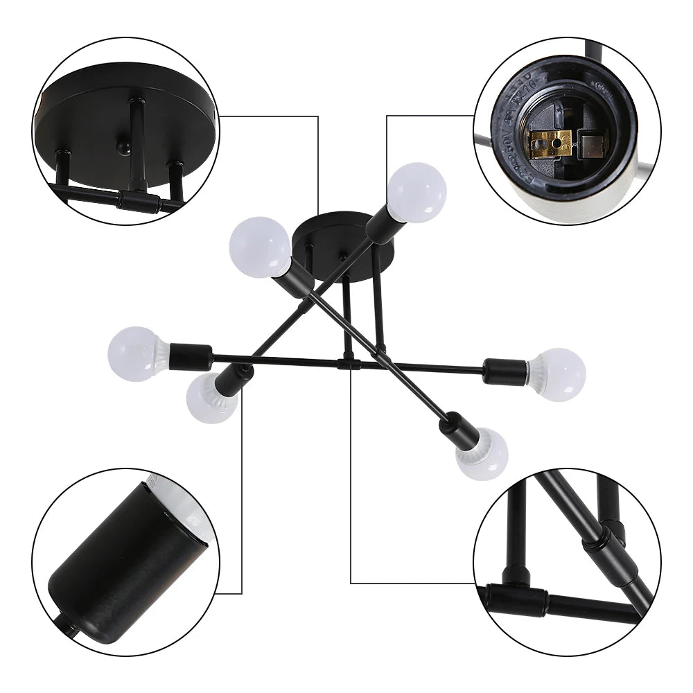 Modern Ceilihg Light, 6-Light Chandelier,Flush Mount Ceilihg Light Fixture for Bedroom,Dining Room,Office（Bulb not included）