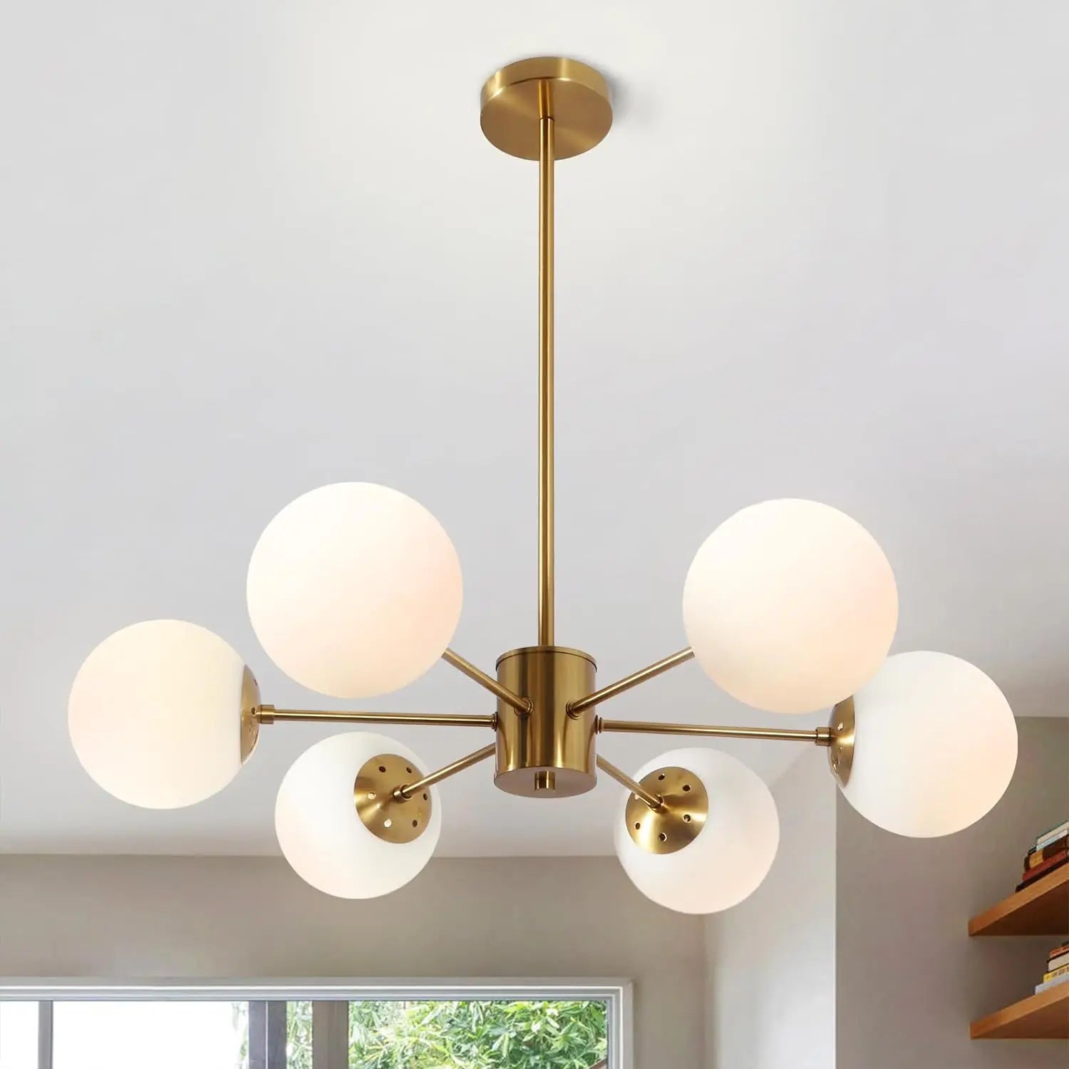 6-Light Globe Sputnik Chandelier,Glass Modern Gold Chandelier Light Fixture Mid Century Pendant Lighting（Bulb not included）