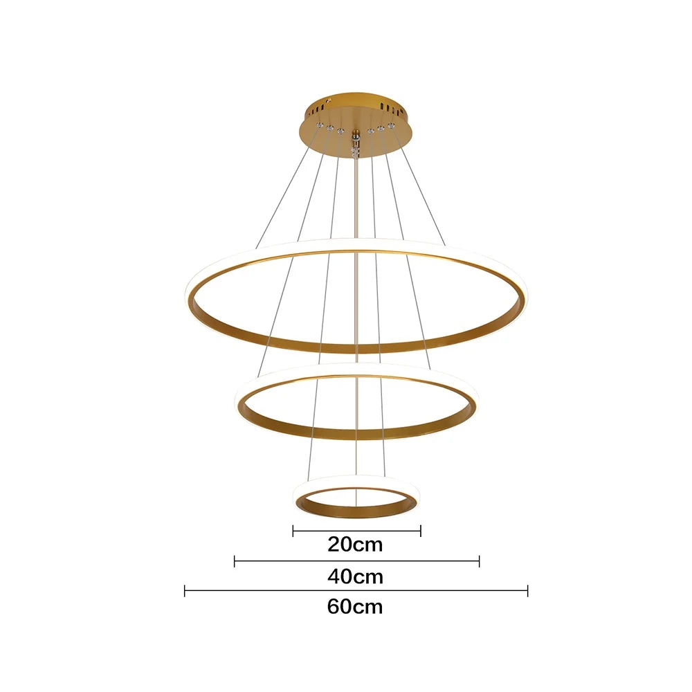 Dimmable 3 Ring Pendant Lights,Modern Circular Adjustable 3000K-6500K Hanging Lamp for Living Room,Bedroom
