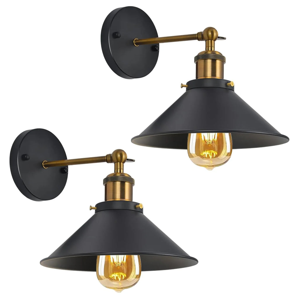 2 Pack Vintage Industrial Wall Sconce, Black Gold Metal Wall Lamp, Adjustable Swing Arm Wall Light Fixture,No Bulb Included,for Bedroom Living Room