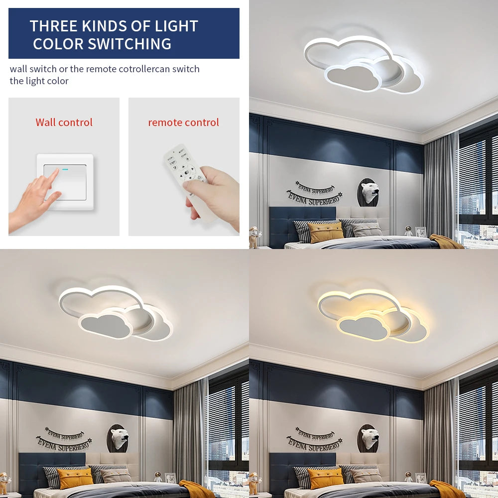 Cloud LED Ceiling Light,32W Dimmable LED Ceiling Lamp With Remote Control 3000K/4500K/6500K For Children's Room