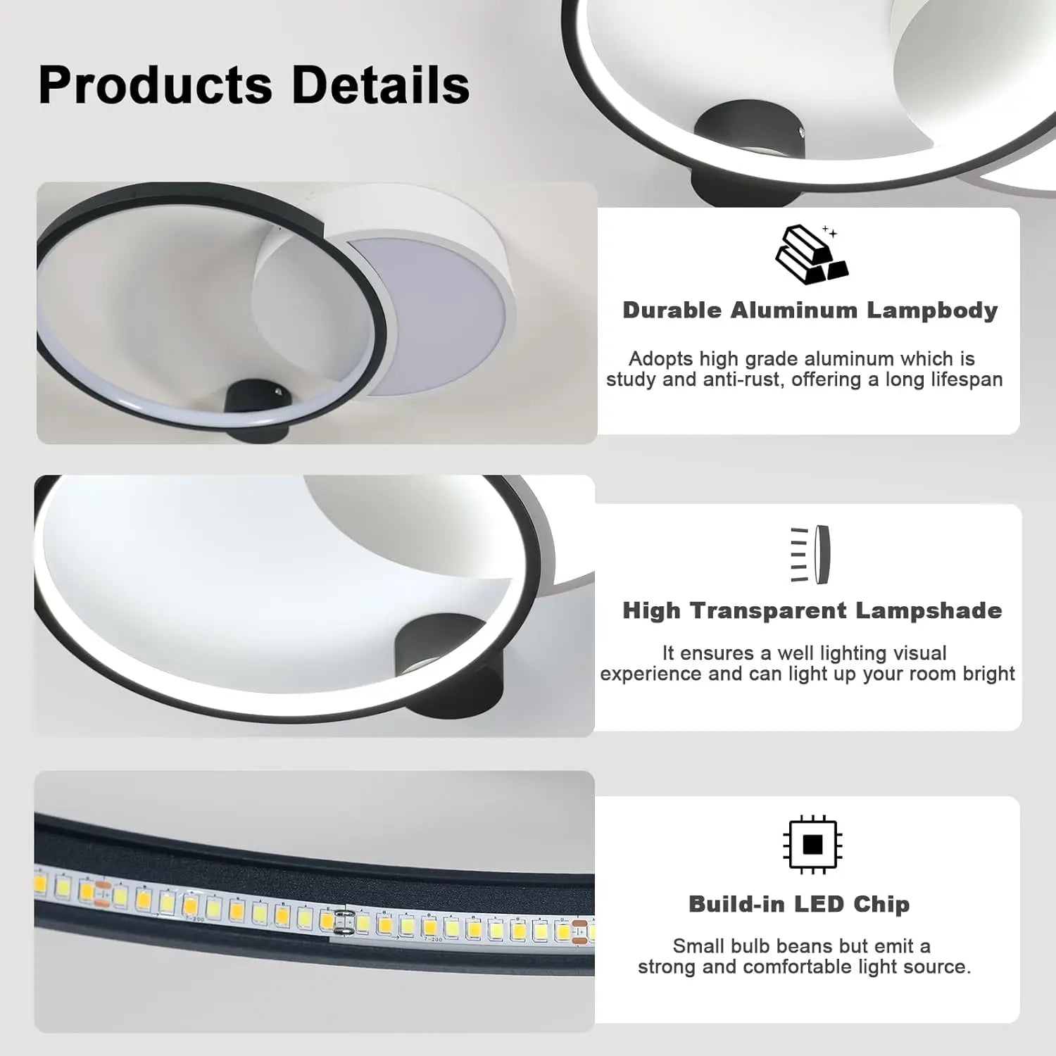 Dimmable LED Ceiling Light,Modern Black White Round Lights with Remote Control,31W 2790LM Dimmable 3000K-6500K Ceiling Lamp