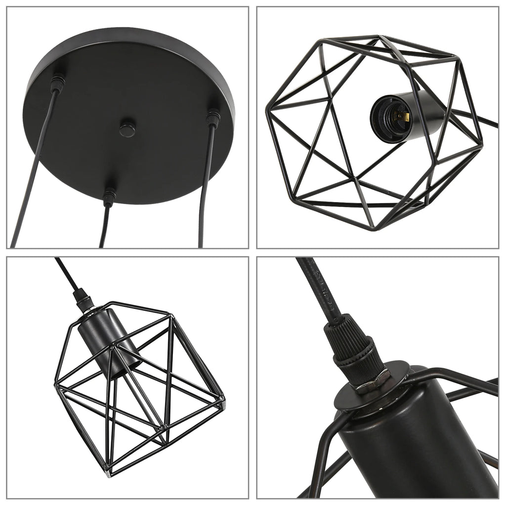 Metal Pendant Light,3-Light LED Nordic Creative Iron Chandelier E27 Geometric Pendant Lights For  Bar Office（Bulb not included）