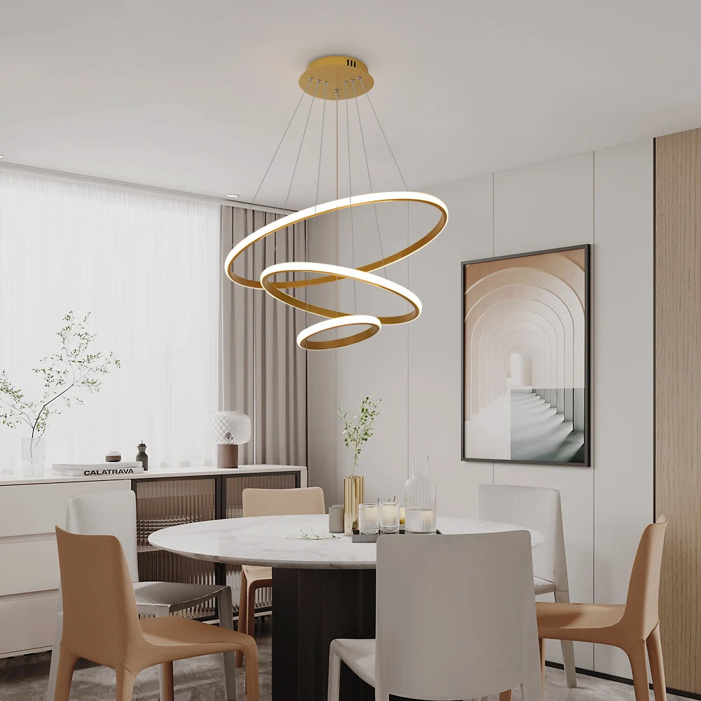 Dimmable 3 Ring Pendant Lights,Modern Circular Adjustable 3000K-6500K Hanging Lamp for Living Room,Bedroom