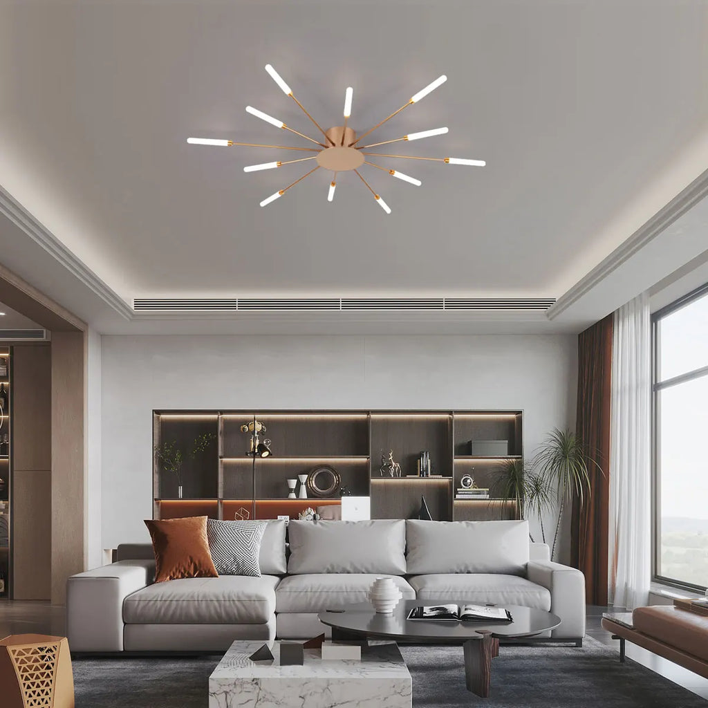 Modern LED Ceiling Light,Creative Fireworks Design Ceiling Lamp for Exhibition Children's Room,Neutral Light (Gold,12 Heads)