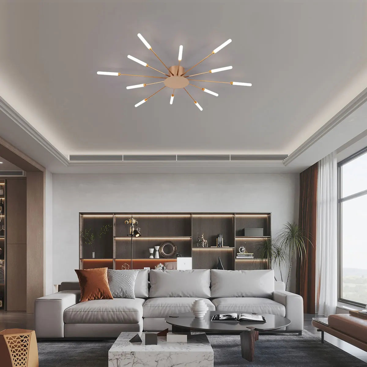 Modern LED Ceiling Light,Creative Fireworks Design Ceiling Lamp for Exhibition Children's Room,Neutral Light (Gold,12 Heads)