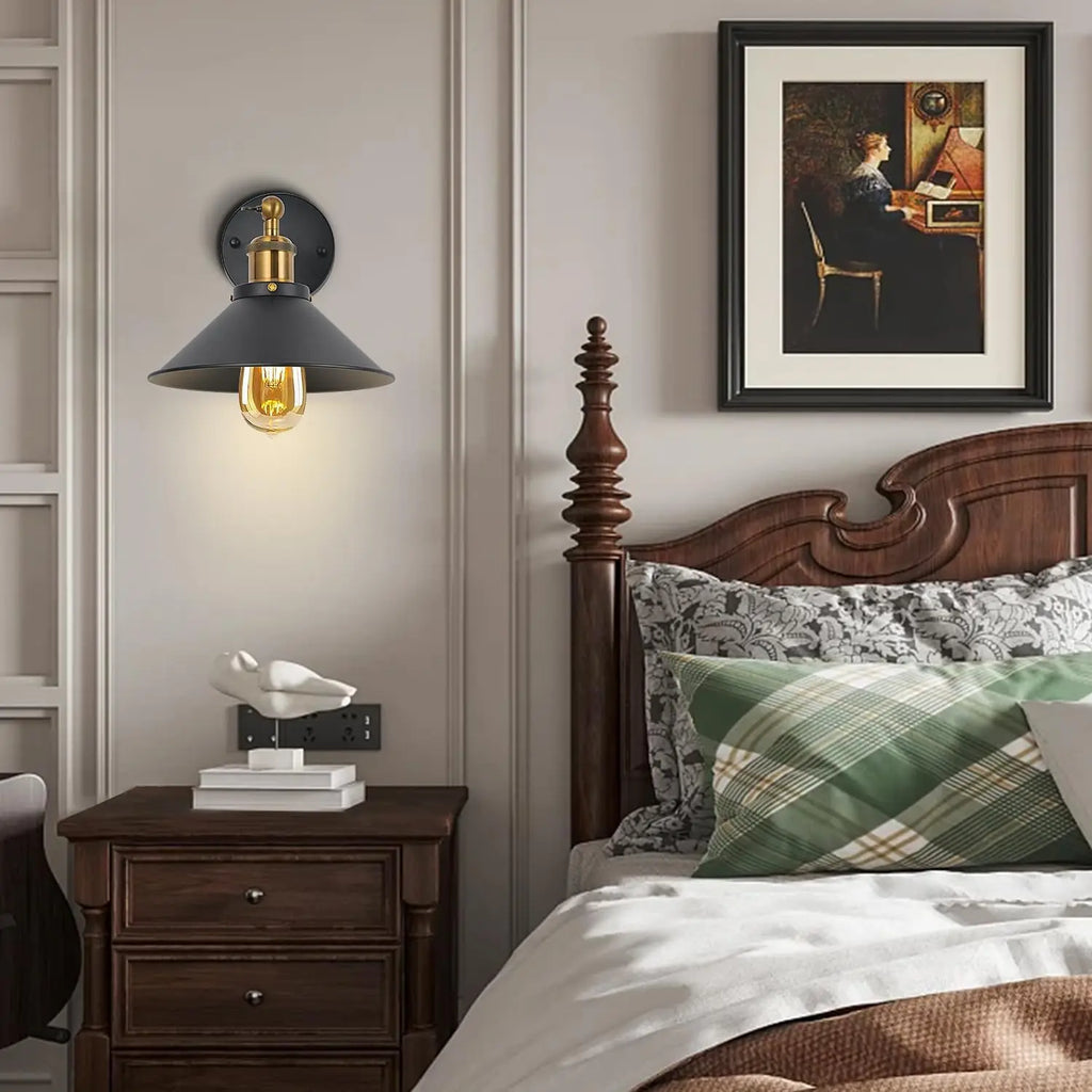 2 Pack Vintage Industrial Wall Sconce, Black Gold Metal Wall Lamp, Adjustable Swing Arm Wall Light Fixture,No Bulb Included,for Bedroom Living Room