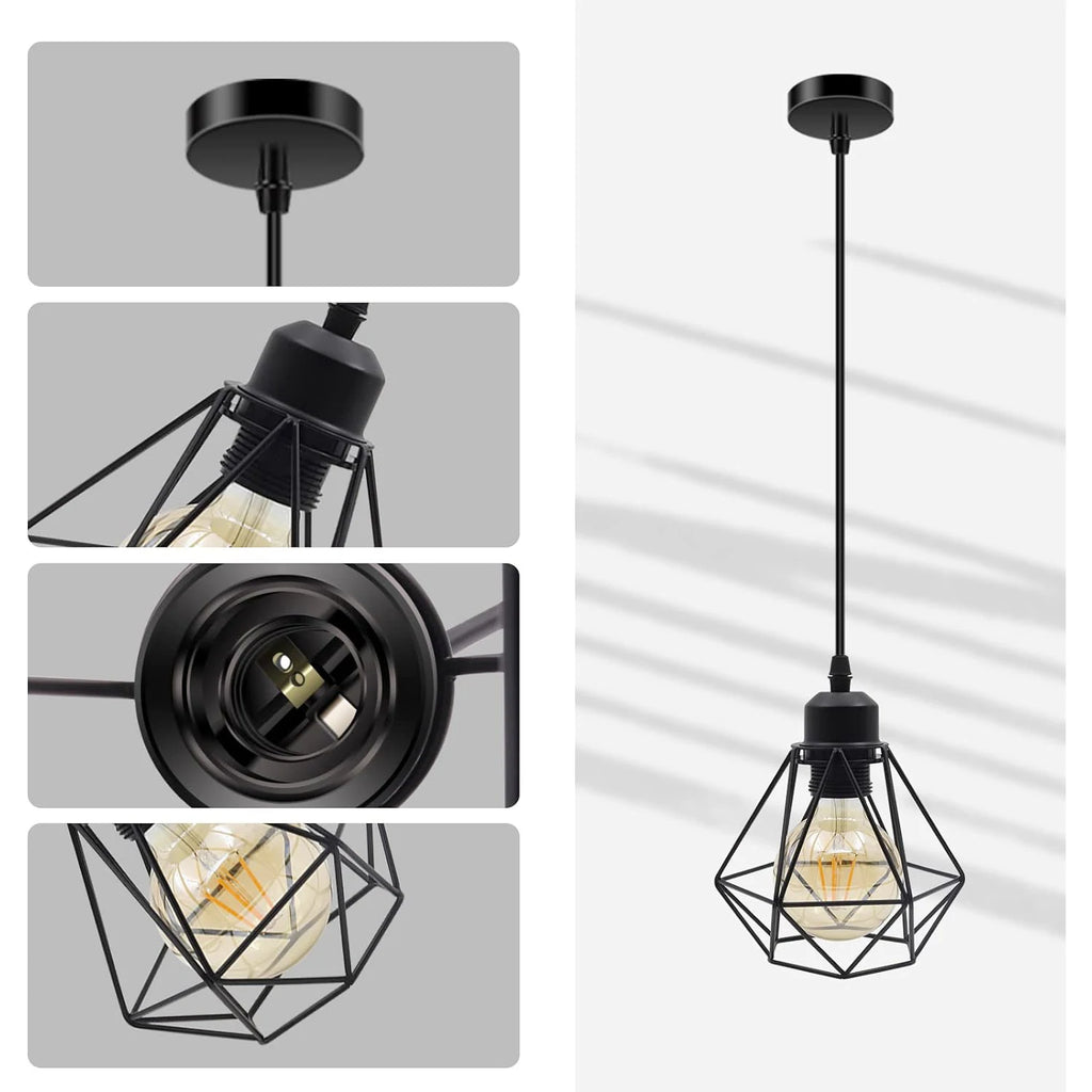 Industrial Pendant Light,E27 Vintage Metal Pendant Light Black Cage Lamp Retro Ceiling Light Shade（Bulb not included）
