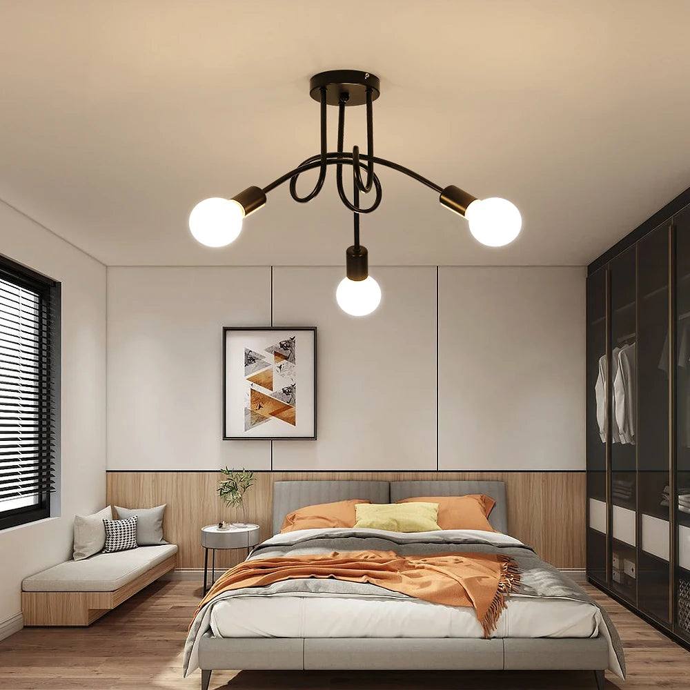 Industrial 3 Way Chandelier,Semi-Flush Mount E27 Base Metal Caged 3 Lights Ceiling Light Fixture (Bulbs not Included)