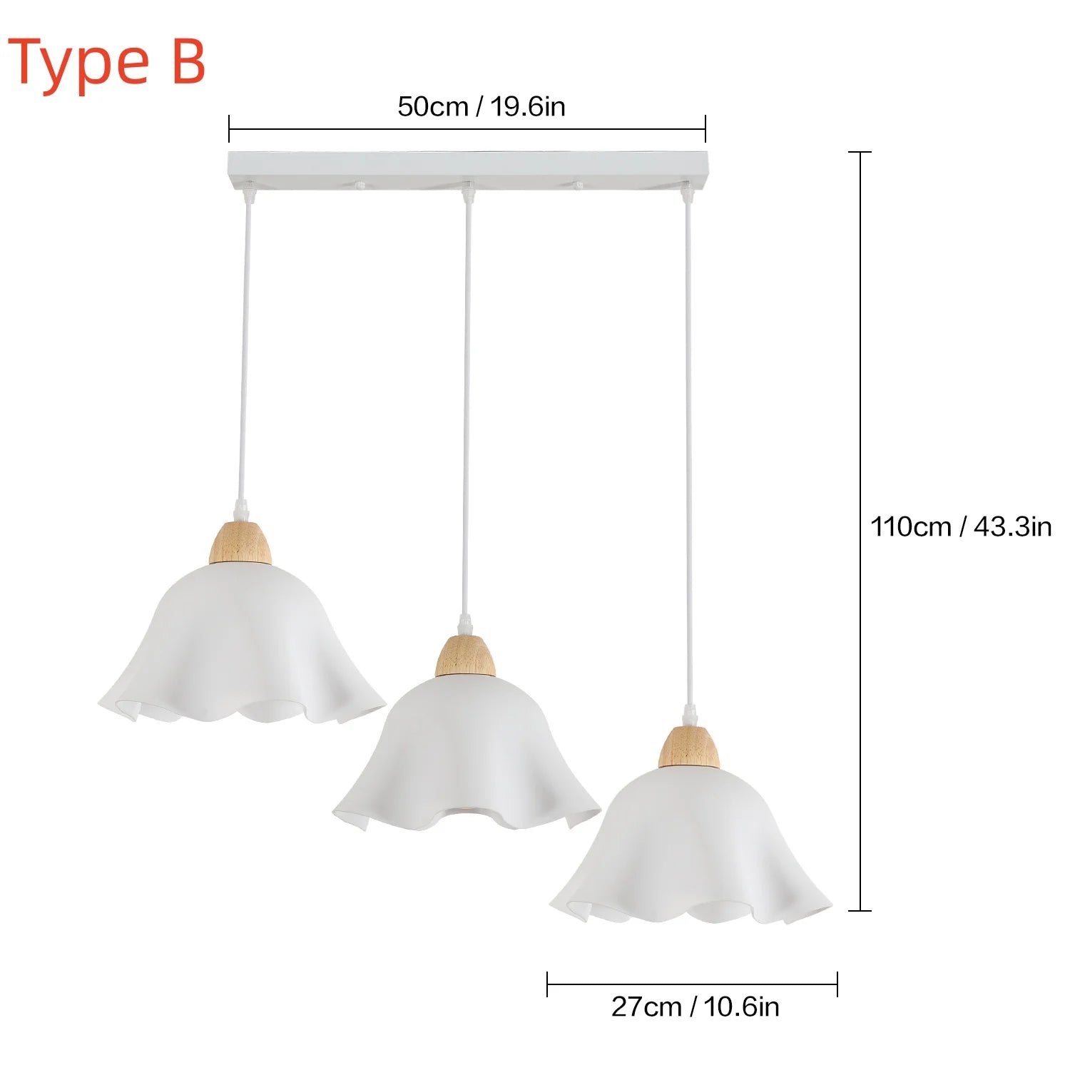 3-Head Pendant Lamps,Flower-Shaped Chandelier Retro Wooden Ceiling Light Flower Design E27 Base Lighting (Bulb not included）