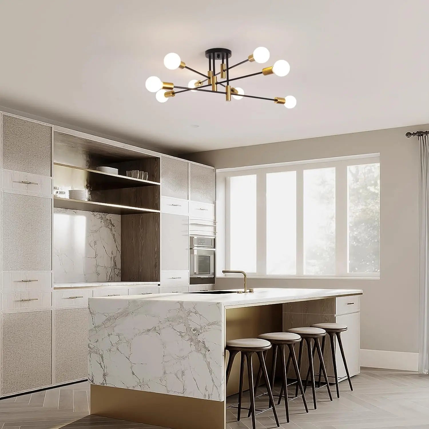 8-Light Ceiling Lamp,E27 Base Industrial Ceiling Lights,Ceiling Lamp for Dining Room,Bedroom(Bulb Not Included)