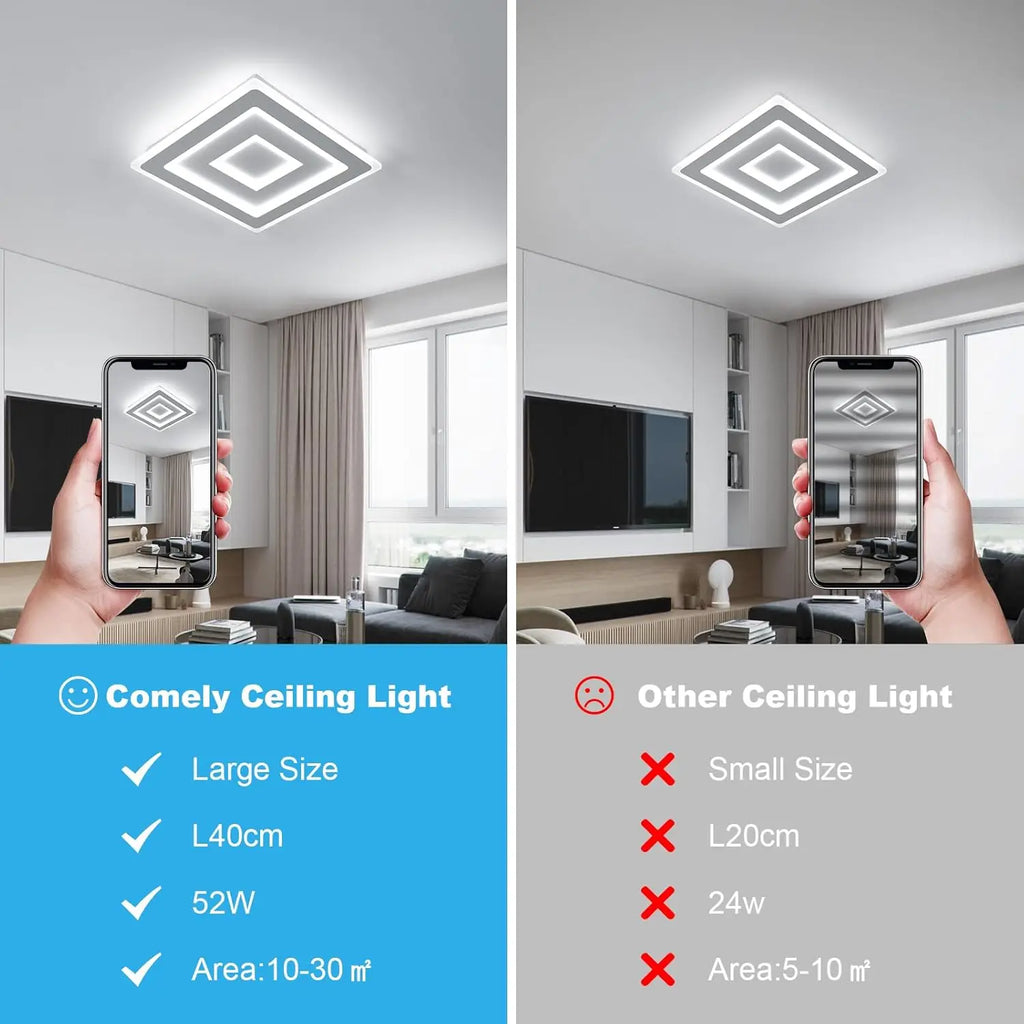 Modern Square LED Ceiling Light, 52W 5850LM LED Ceiling Light, Acrylic Ceiling Light for Bedroom,White Light 6500K,40 cm