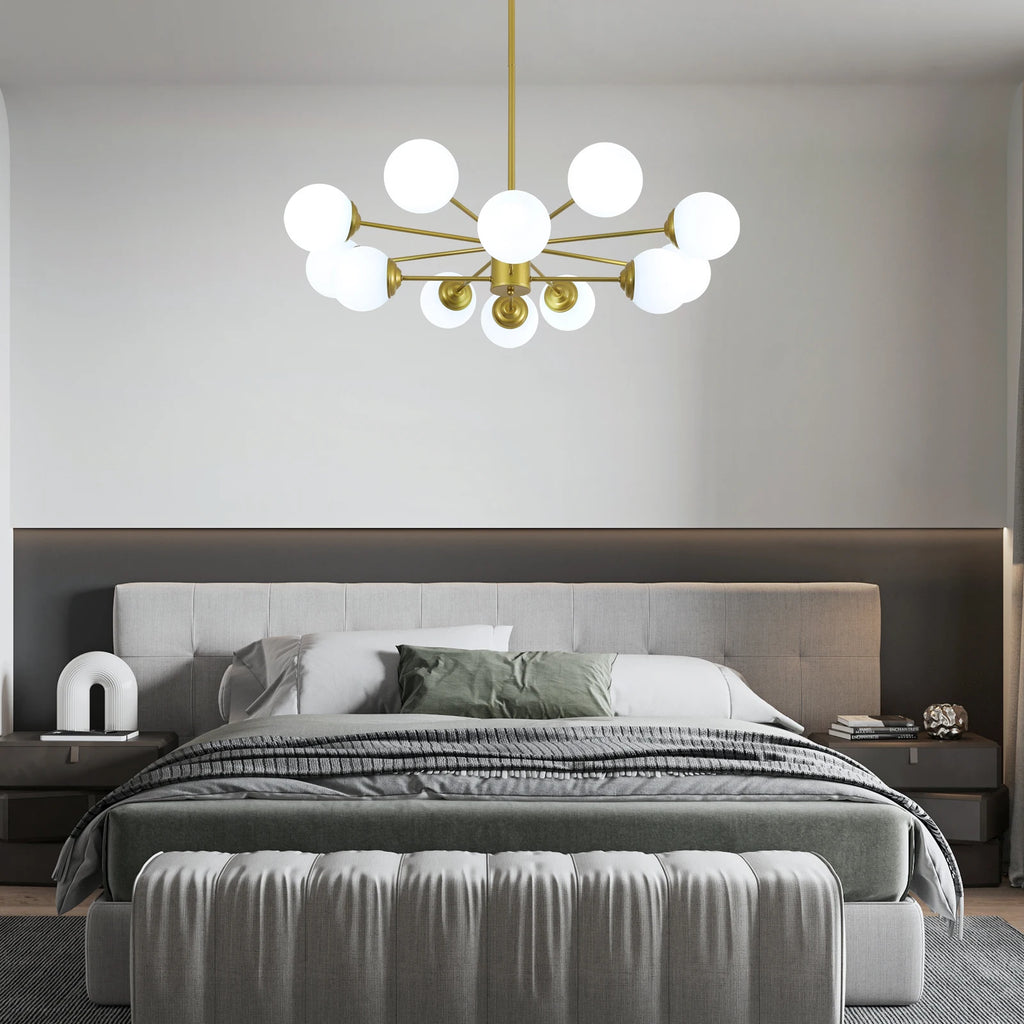 Modern Sputnik Chandelier Light Fixture, 8+4 Heads Globe Flush Mount Ceiling Light Milk Glass Ball Chandelier For Kitchen Island Lighting Fixture (Bulb Not Included)